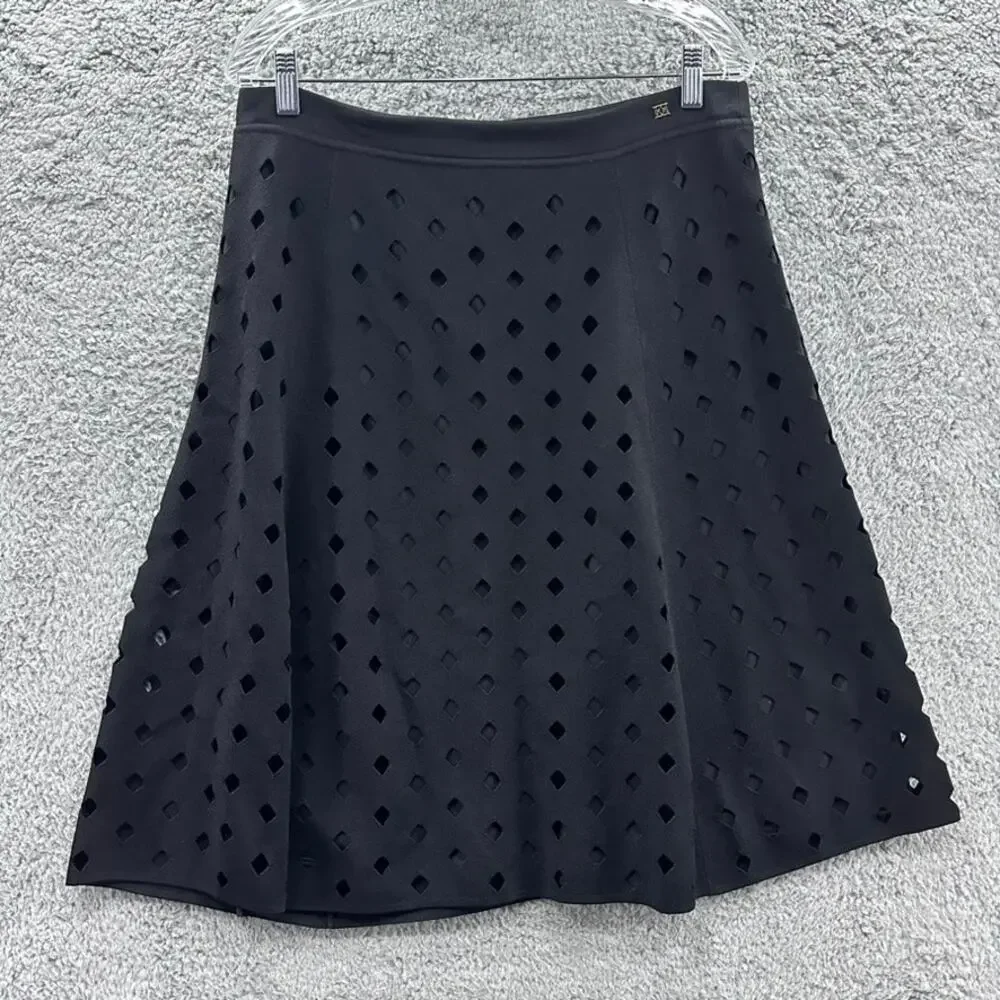 Escada Women's Large‎ Skirt Black Knee Length A-Line Diamond Cutouts Elastic